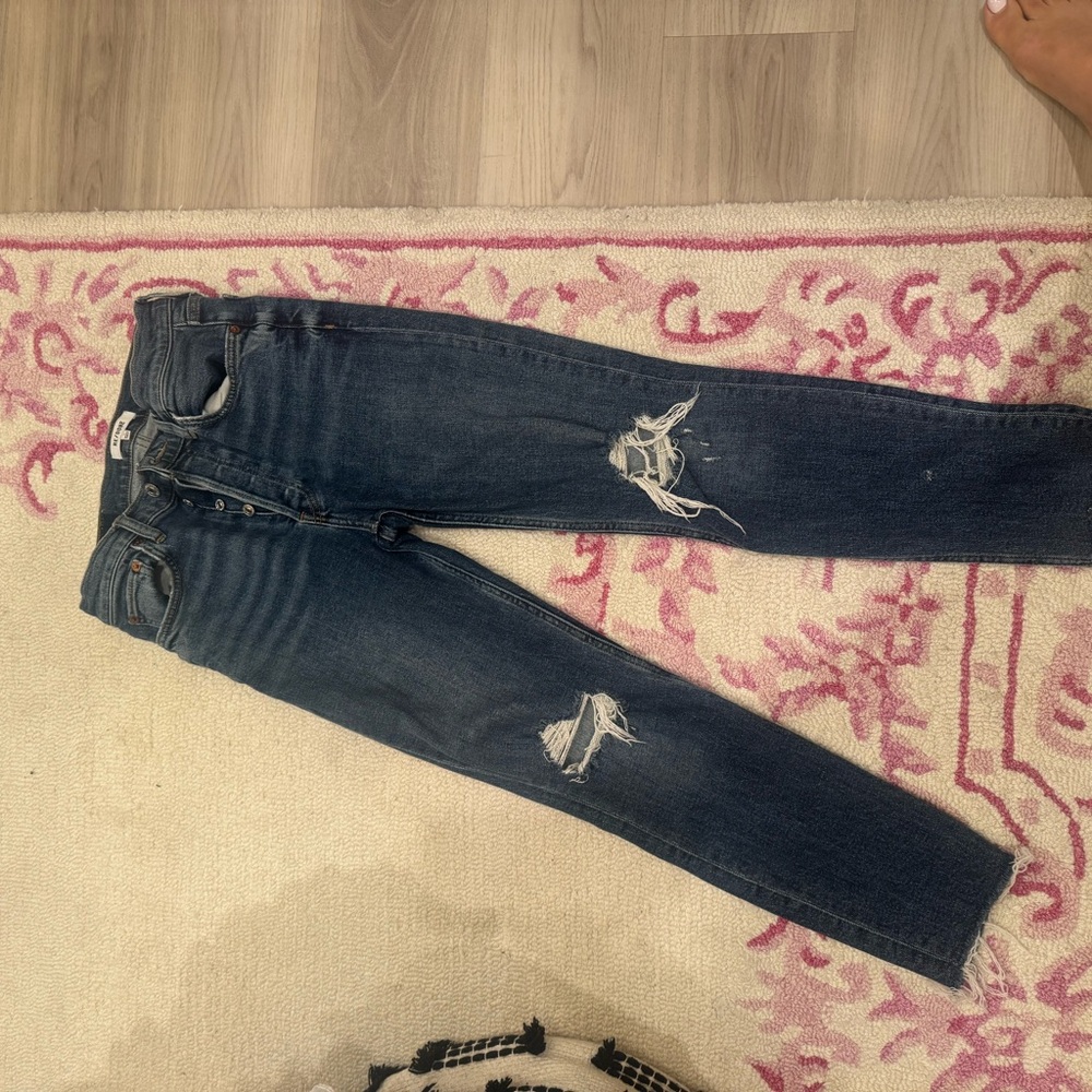 Re/Done Dark Blue Distressed Skinny Jeans